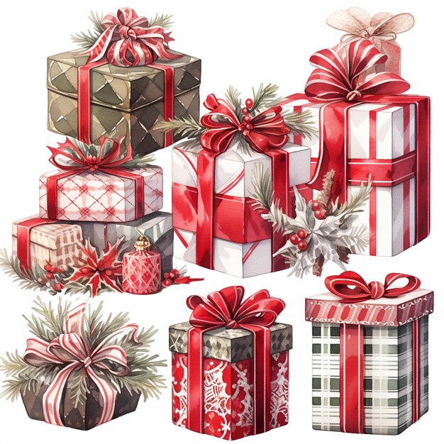 a close up of a bunch of presents with bows and bows generative ai