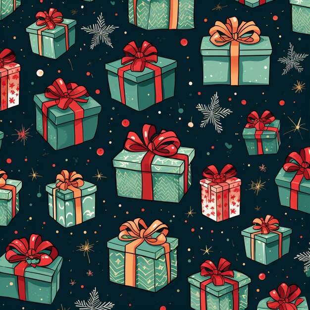 a close up of a bunch of presents with bows and stars generative ai