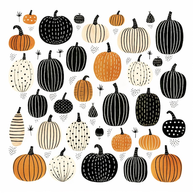 a close up of a bunch of pumpkins with different designs generative ai