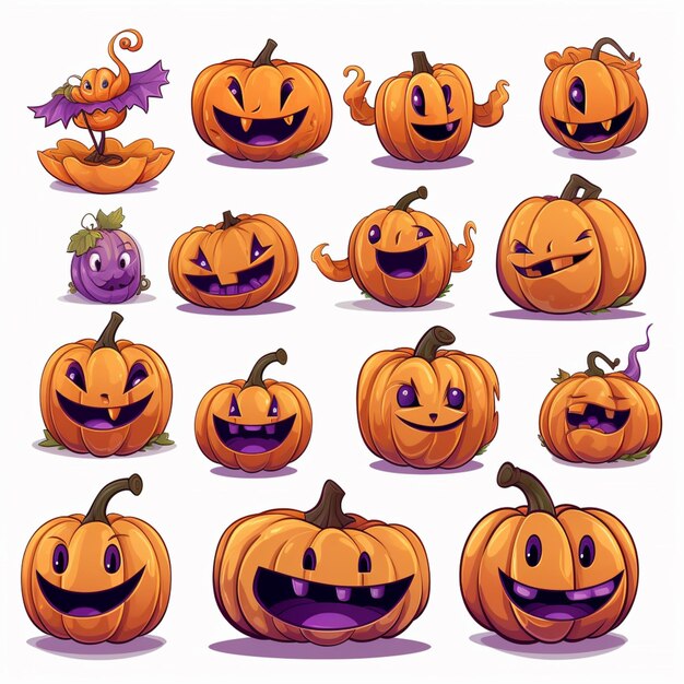 a close up of a bunch of pumpkins with different expressions generative ai