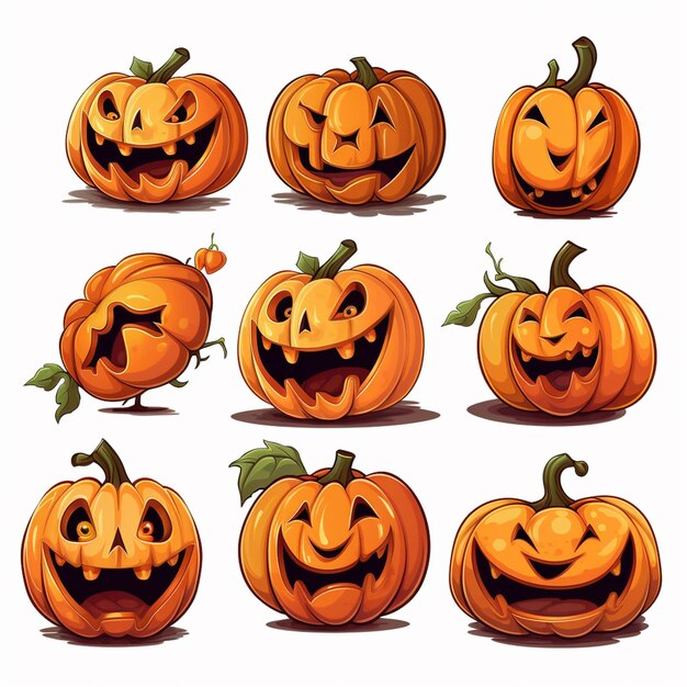 a close up of a bunch of pumpkins with different faces generative ai