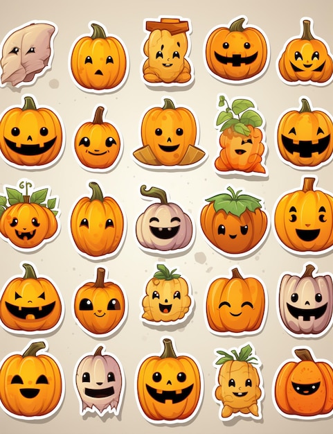 A close up of a bunch of pumpkins with faces generative ai