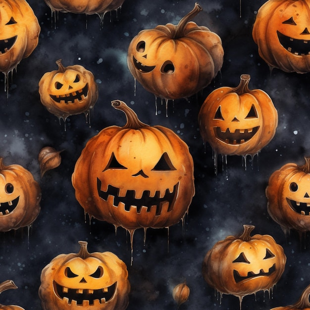 a close up of a bunch of pumpkins with faces on them generative ai