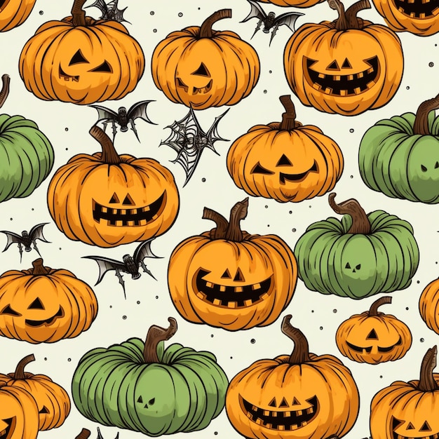 a close up of a bunch of pumpkins with faces on them generative ai