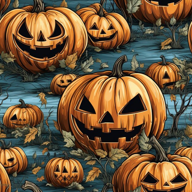 a close up of a bunch of pumpkins with faces on them generative ai