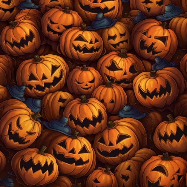 a close up of a bunch of pumpkins with faces on them generative ai