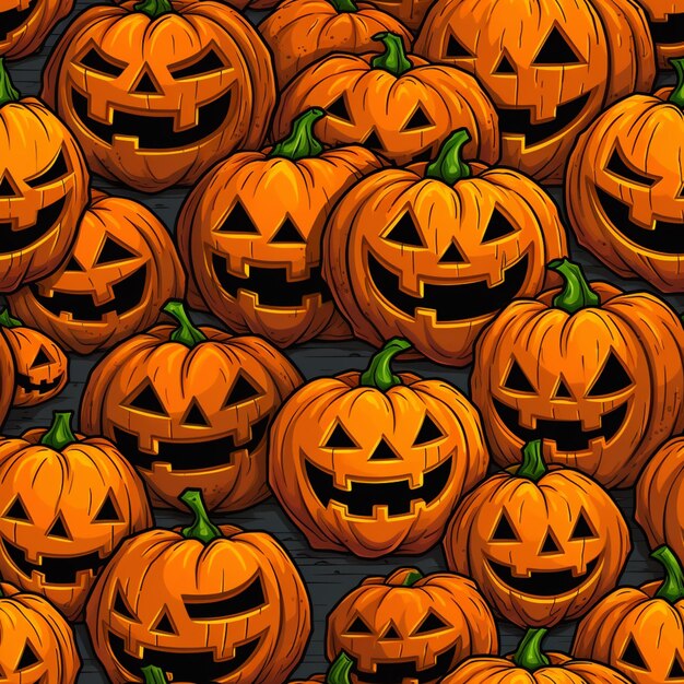 A close up of a bunch of pumpkins with faces on them generative ai