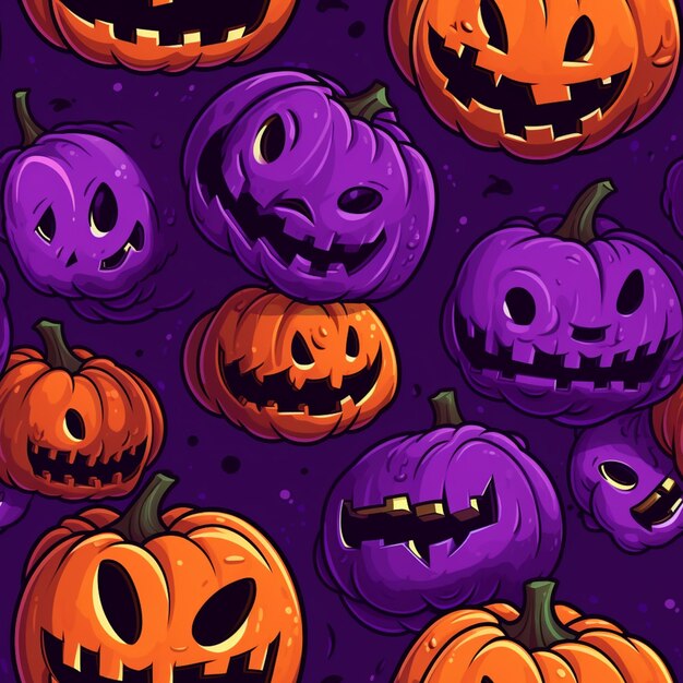 a close up of a bunch of pumpkins with faces on them generative ai