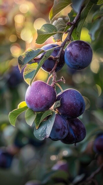 Foto un primo piano di un gruppo di prugne viola