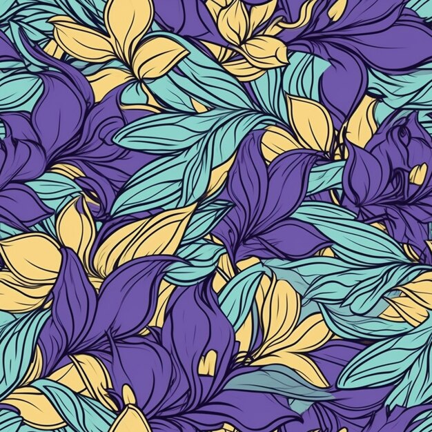 a close up of a bunch of purple and yellow flowers generative ai