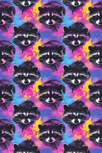 a close up of a bunch of raccoons on a colorful background generative ai