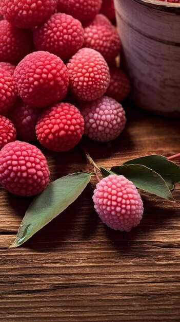 A close up of a bunch of raspberries on a table generative ai