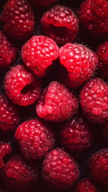 A close up of a bunch of raspberries