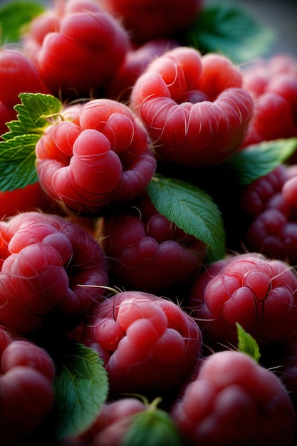 A Close Up Of A Bunch Of Raspberries