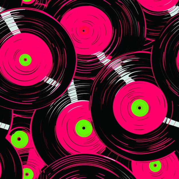 a close up of a bunch of records on a black background generative ai