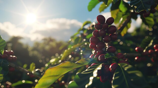 a close up of a bunch of red berries on a tree