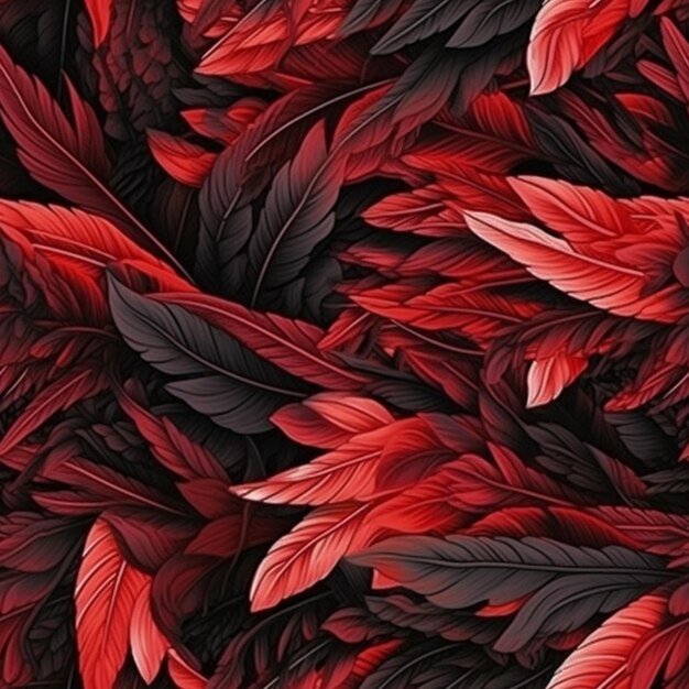 A close up of a bunch of red and black feathers generative ai