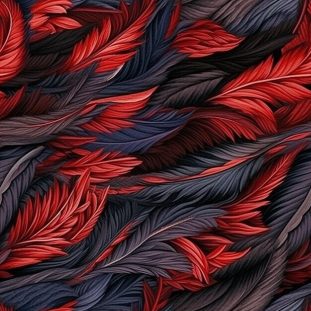 Photo a close up of a bunch of red and black feathers generative ai