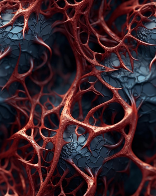 a close up of a bunch of red and black stuff generative ai