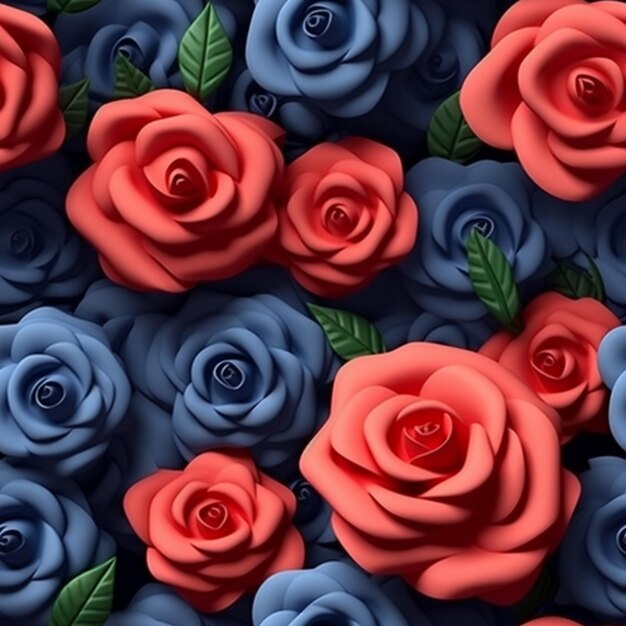 A close up of a bunch of red and blue roses generative ai