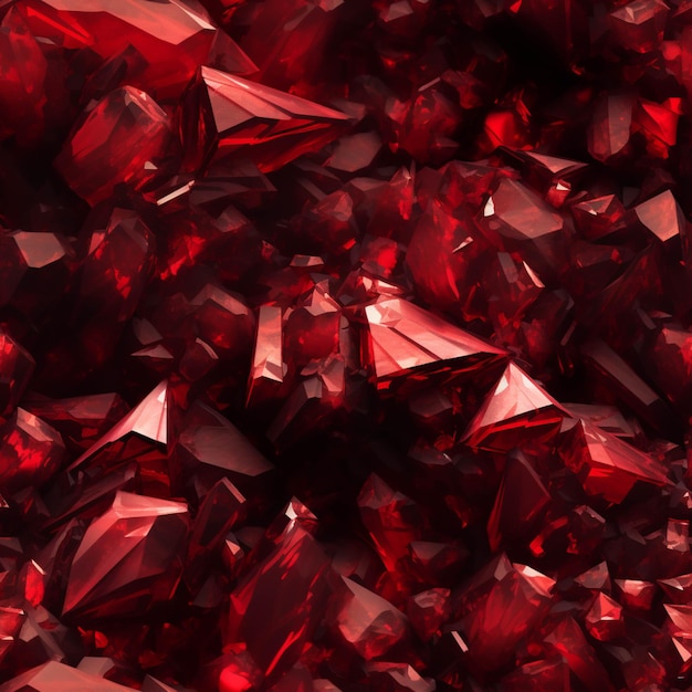 A close up of a bunch of red crystals on a table generative ai