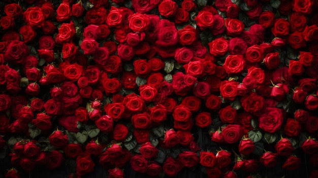 Photo a close up of a bunch of red roses on a wall generative ai