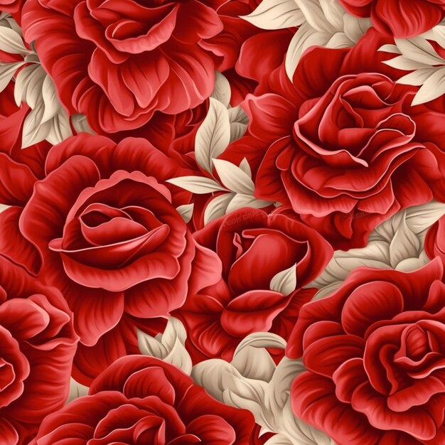 A close up of a bunch of red roses with leaves generative ai