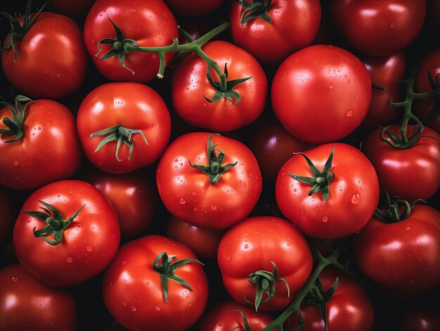 A close up of a bunch of red tomatoes