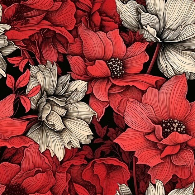 A close up of a bunch of red and white flowers generative ai
