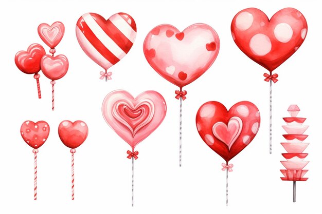 a close up of a bunch of red and white heart shaped balloons generative ai