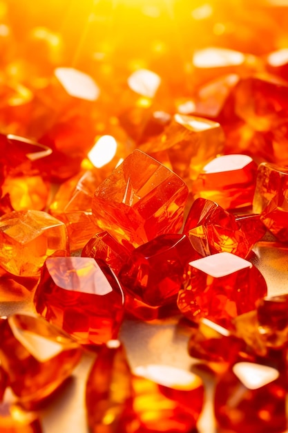 Photo close up of bunch of red and yellow diamonds on table generative ai