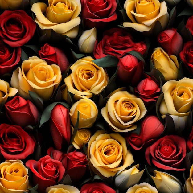 a close up of a bunch of red and yellow roses generative ai