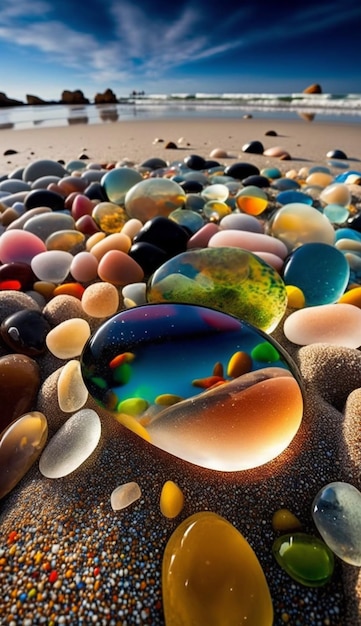 Крупный план группы камней на пляже, генеративный искусственный интеллект