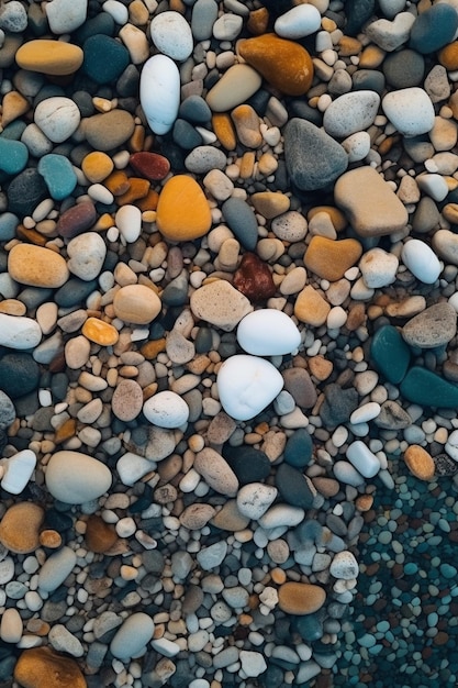 A close up of a bunch of rocks and gravel on a beach generative ai