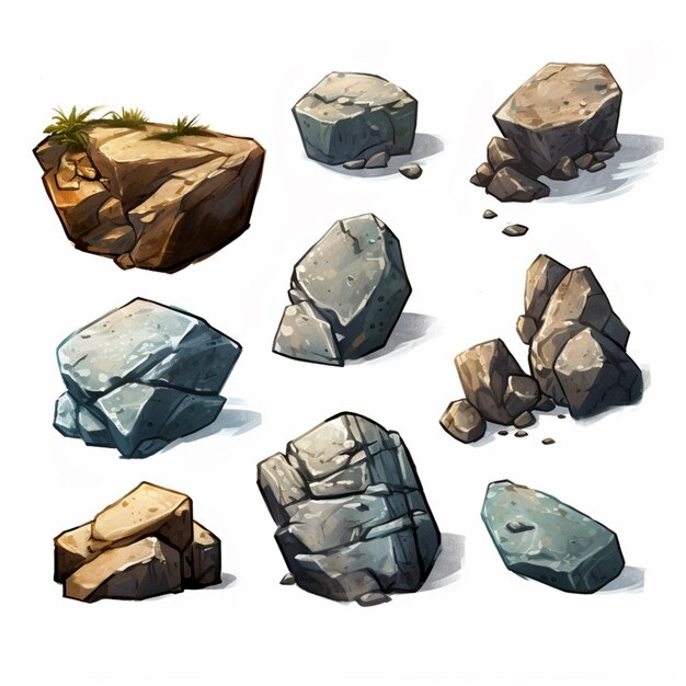 Photo a close up of a bunch of rocks on a white surface generative ai