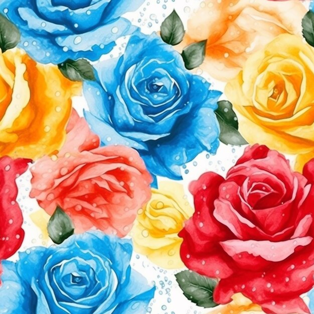 A close up of a bunch of roses with water droplets generative ai