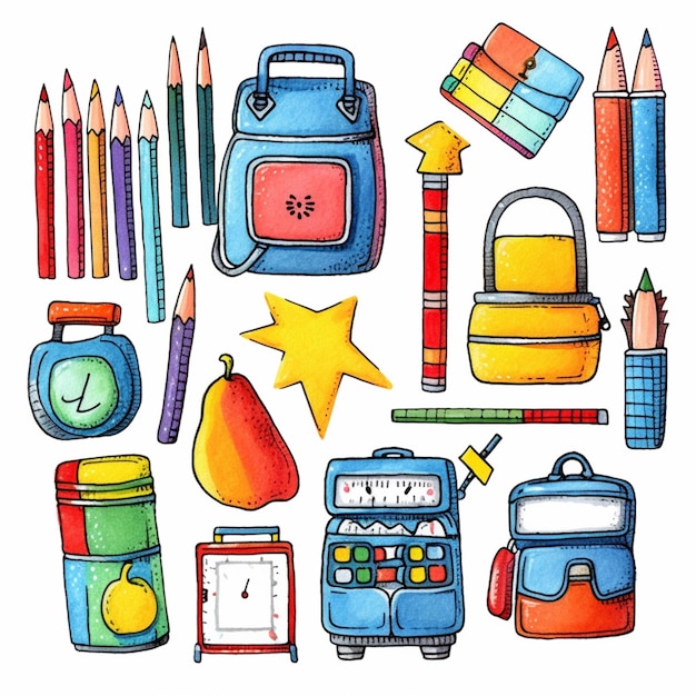 Photo a close up of a bunch of school supplies on a white background generative ai