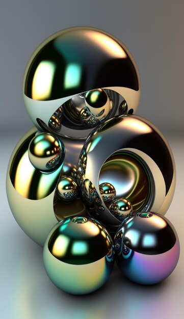 Photo a close up of a bunch of shiny balls on a table generative ai
