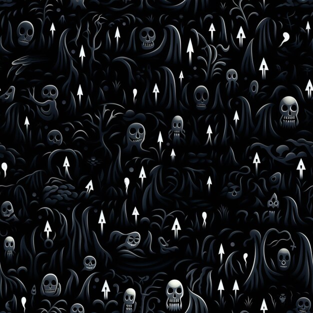 Photo a close up of a bunch of skulls and arrows on a black background generative ai