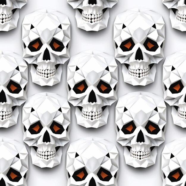 a close up of a bunch of skulls with orange eyes generative ai