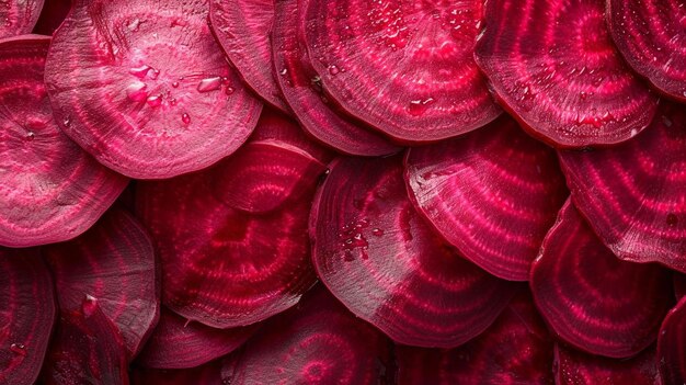 a close up of a bunch of sliced beets