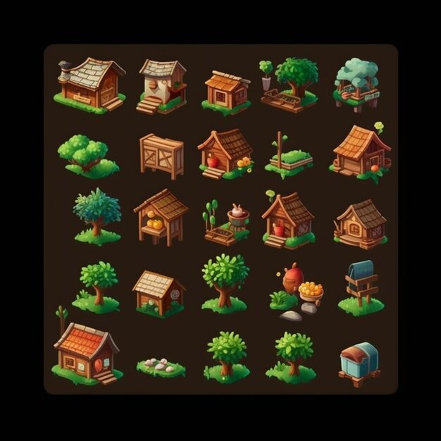 A close up of a bunch of small houses and trees generative ai