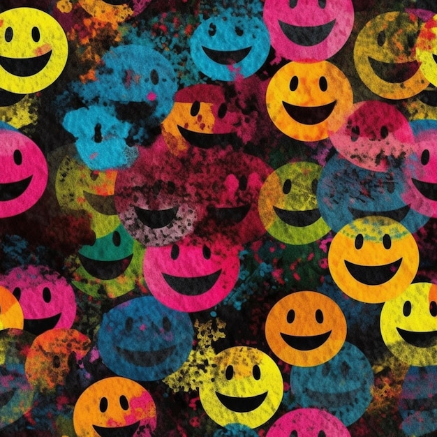 Photo a close up of a bunch of smiley faces on a black background generative ai