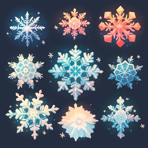 a close up of a bunch of snowflakes on a dark background generative ai