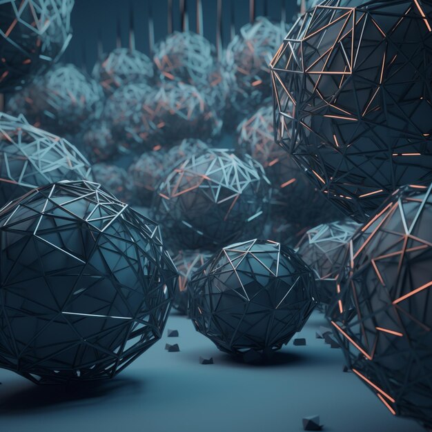 A close up of a bunch of spheres with a lot of wires generative ai