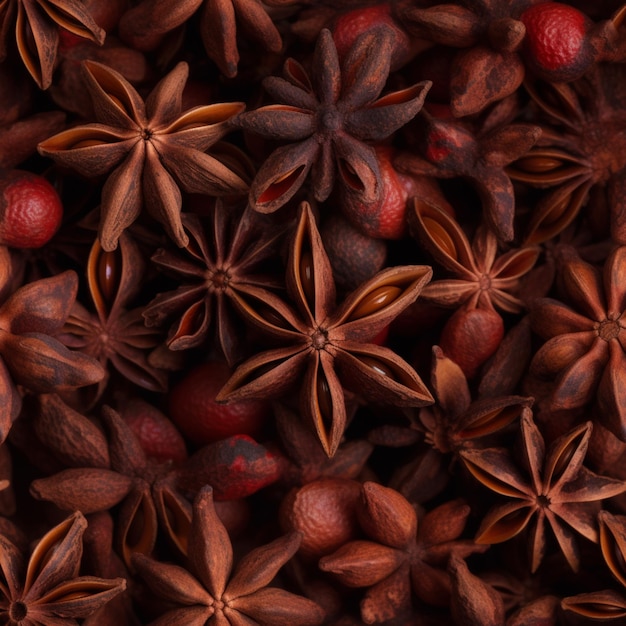 a close up of a bunch of star anise on a table generative ai