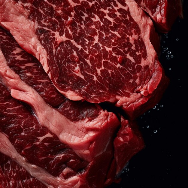 A close up of a bunch of steaks on a black surface generative ai