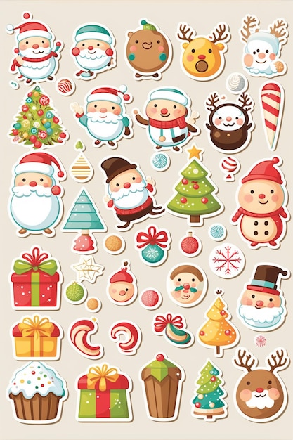 a close up of a bunch of stickers with different christmas characters generative ai