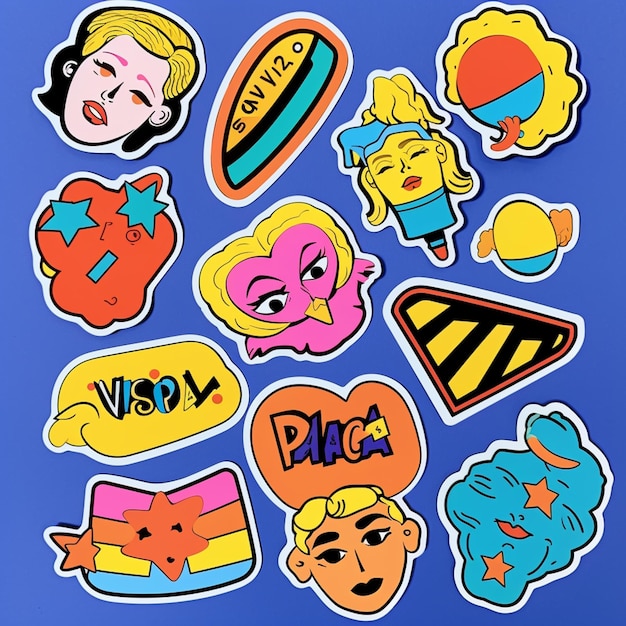 Photo a close up of a bunch of stickers with different faces generative ai