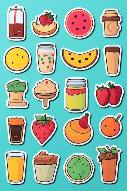 a close up of a bunch of stickers with different food items generative ai